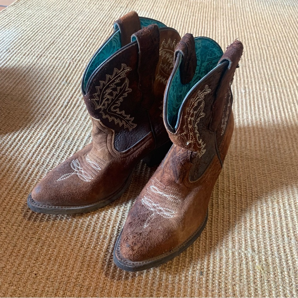 Corral Western Ankle Leather Cowhide Cowboy Boots, Brown, Embroidered, Women’s 6